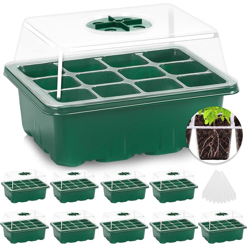 MIXC Seed Trays, 10 Pack 120 Cells Seed Tray for Seedlings Reusable Seed Trays with Lids, propagators for plants, Germination Trays Kit Plastic for Greenhouse/Garden Green