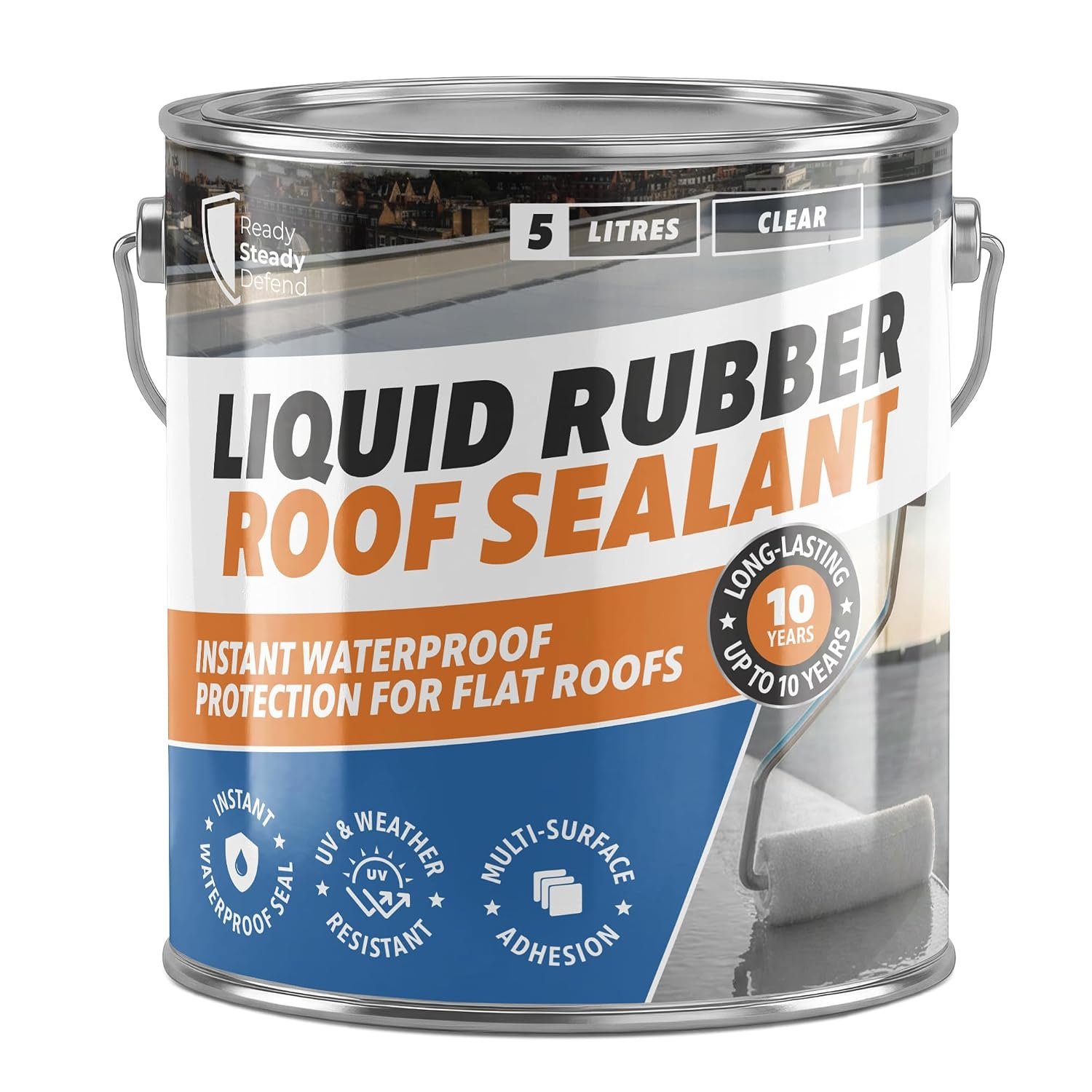 Liquid Rubber Roof Sealant 5L Clear | Flexible Waterproof Sealant Outdoor Roof Coating for Flat Roof Repair, Asphalt, GRP, Fibreglass & Concrete | One Coat Leak Protection, UV & Weather Resistant