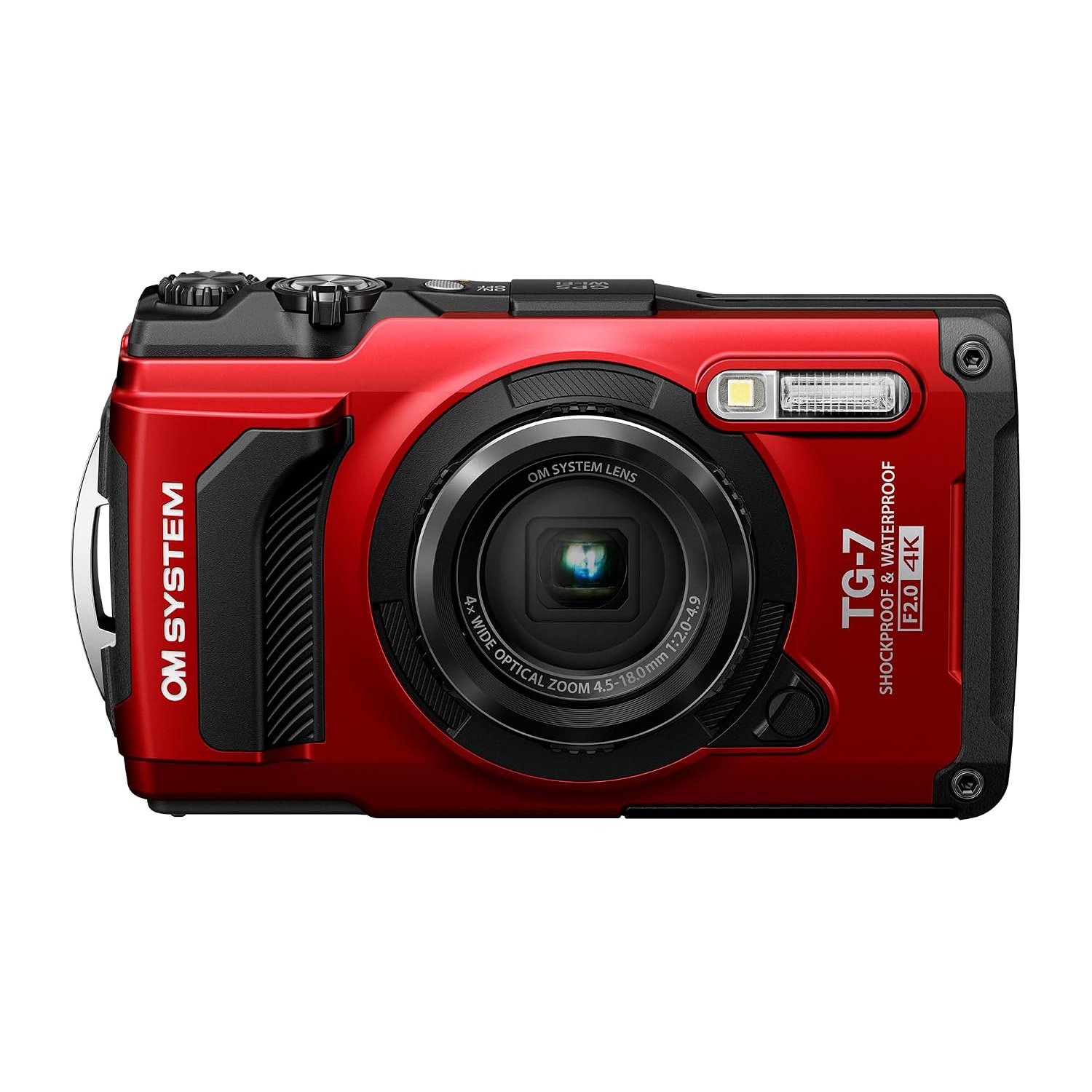 OM SYSTEM Tough TG-7 Red Digital Camera, 12MP, Waterproof, Shockproof, Underwater and Macro Shooting Modes, high speed image sensor, 4K Video, 4x-wide-angle zoom (successor Olympus TG-6)