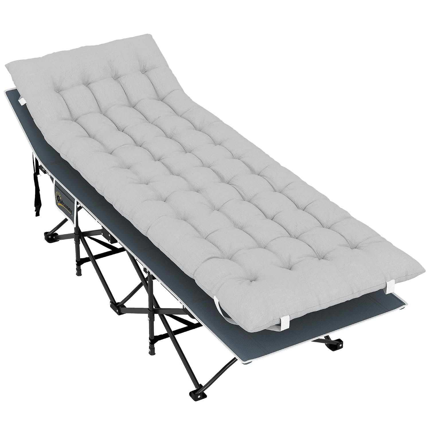 Outsunny 68cm Wide Padded Folding Camping Bed for Adults, Comfortable Portable with Cushion and Pillow, Travel Camping Cot with Carry Bag for Outdoor Travel Home Office Nap, Max Load 150kg