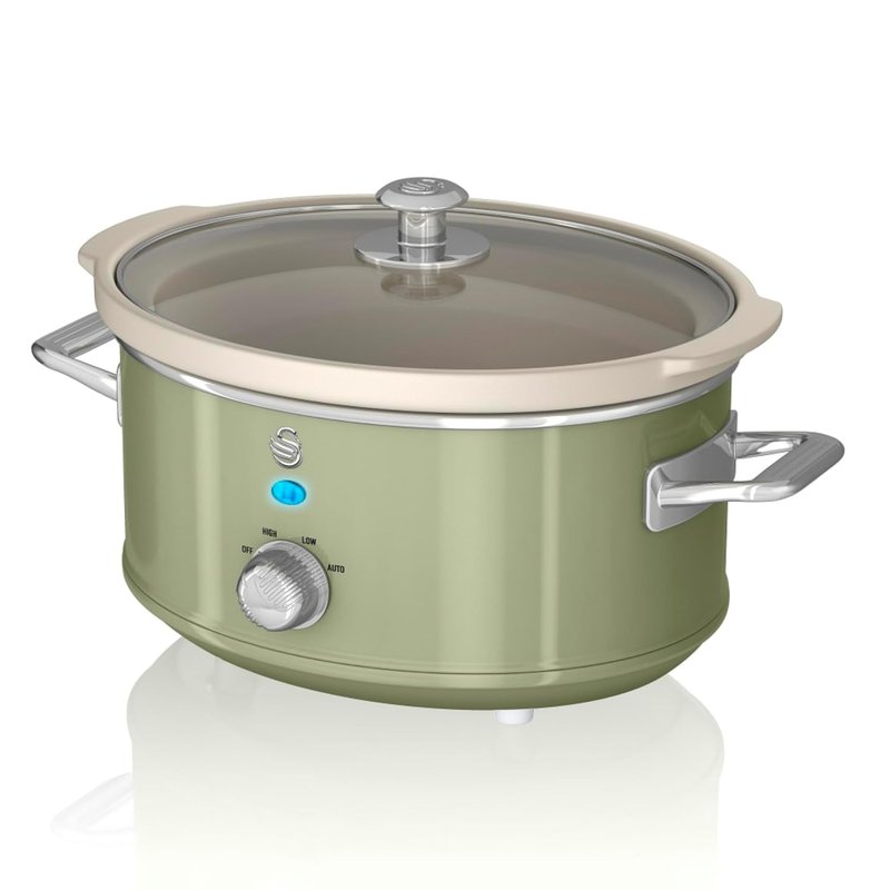 Swan Retro Slow Cooker with 3 Temperature Settings, Keep Warm Function, Removable Dishwasher Safe Pot, Up to 4 Portions, 3.5L, 200W, Retro Green, SF17021GN