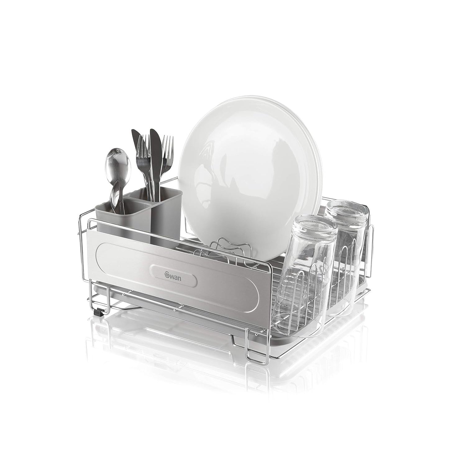 Swan Dish Rack, Rust Resistant Dish Drainer with Anti Slip Feet and Drip Tray, Chrome, SWKA5050N