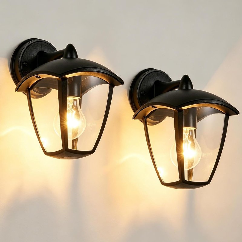 HARPER LIVING Outdoor Wall Lights Set of 2, E27 Outside Lights Mains Powered, IP54 Weatherproof Aluminum, Black Exterior Wall Lamp with Clear Shade, Security Lights for Porch Front Door Garden Patio