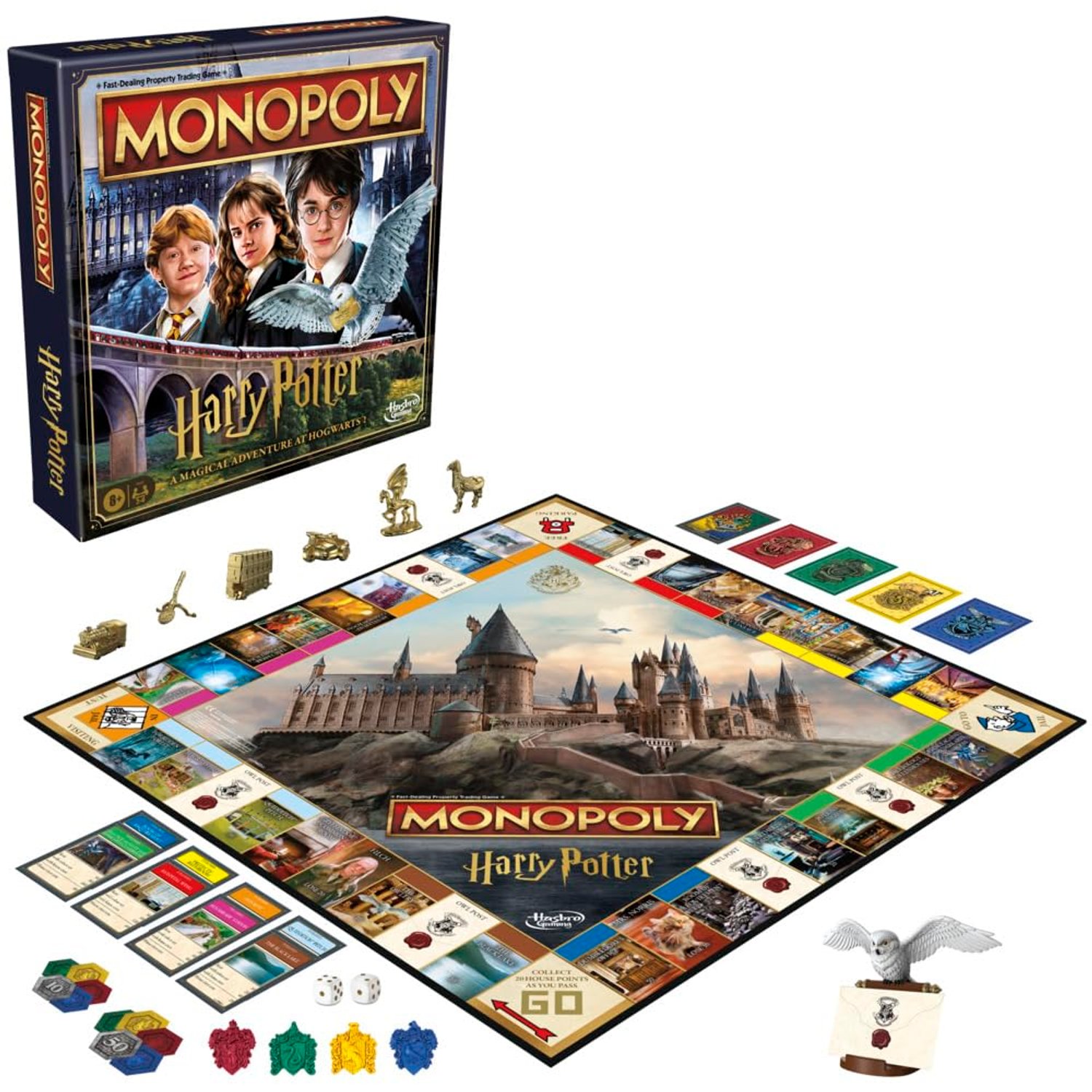 Monopoly Harry Potter Edition Board Game for Kids 8+, Strategy Family Game with Hogwarts Locations, Golden Tokens, House Cards & Owl Post, 2–6 Players