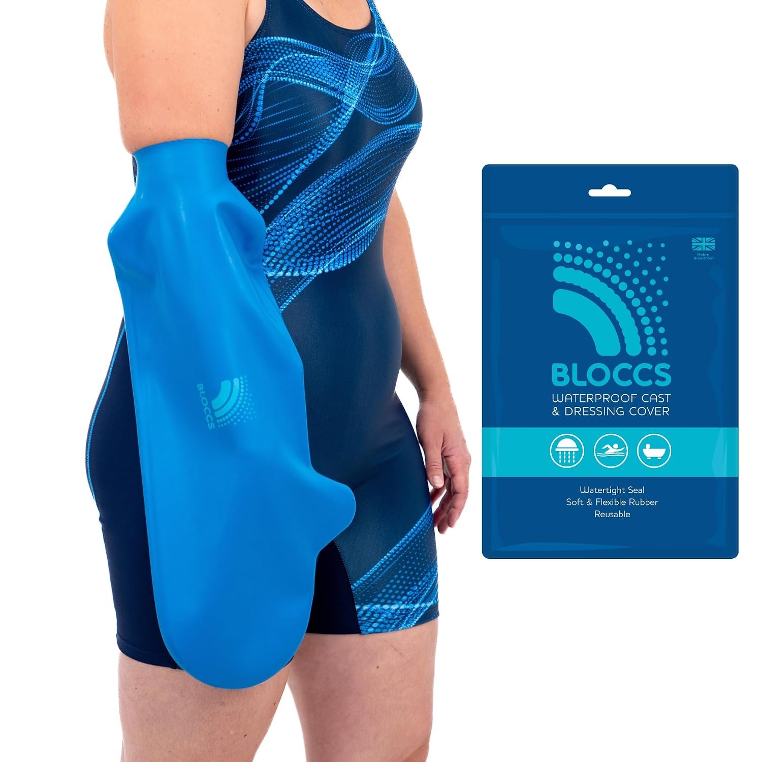 Bloccs Waterproof Arm Cast Cover for Shower, Bathing & Swimming - Plaster Cast, Dressing & Bandage Protector - ASA70 - Adult Short Arm