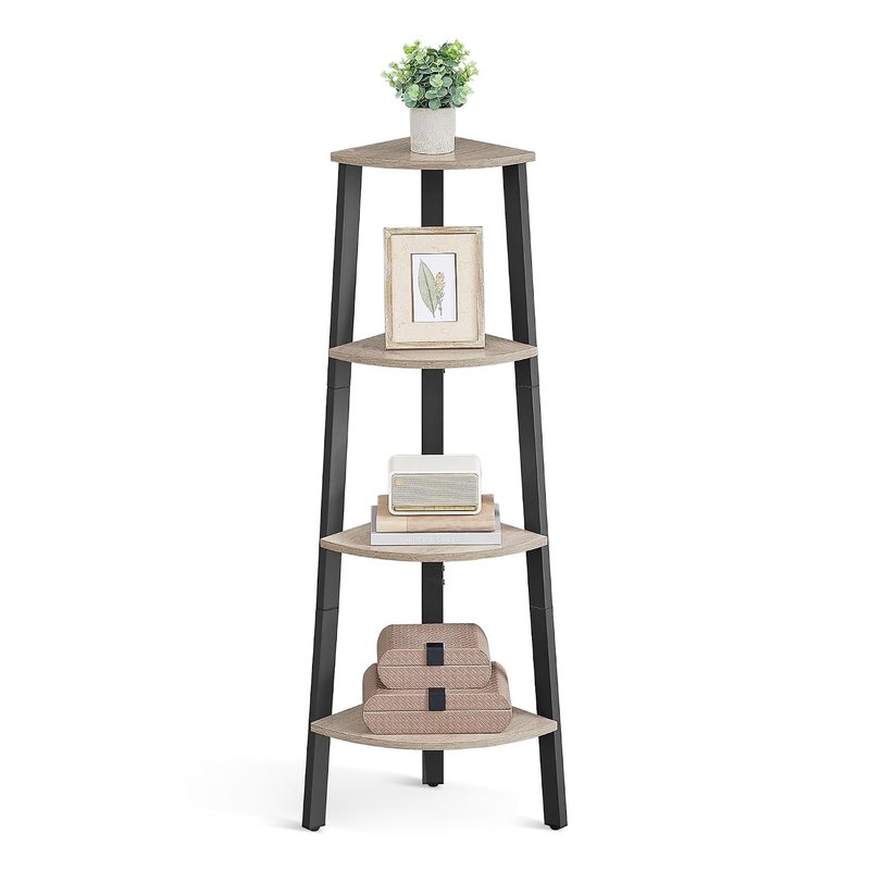 VASAGLE Corner Shelf Unit, 4-Tier Corner Shelf, Ladder Shelf for Living Room, Bookshelf or Plant Stand, Industrial Accent Furniture, Greige and Black LLS034M01