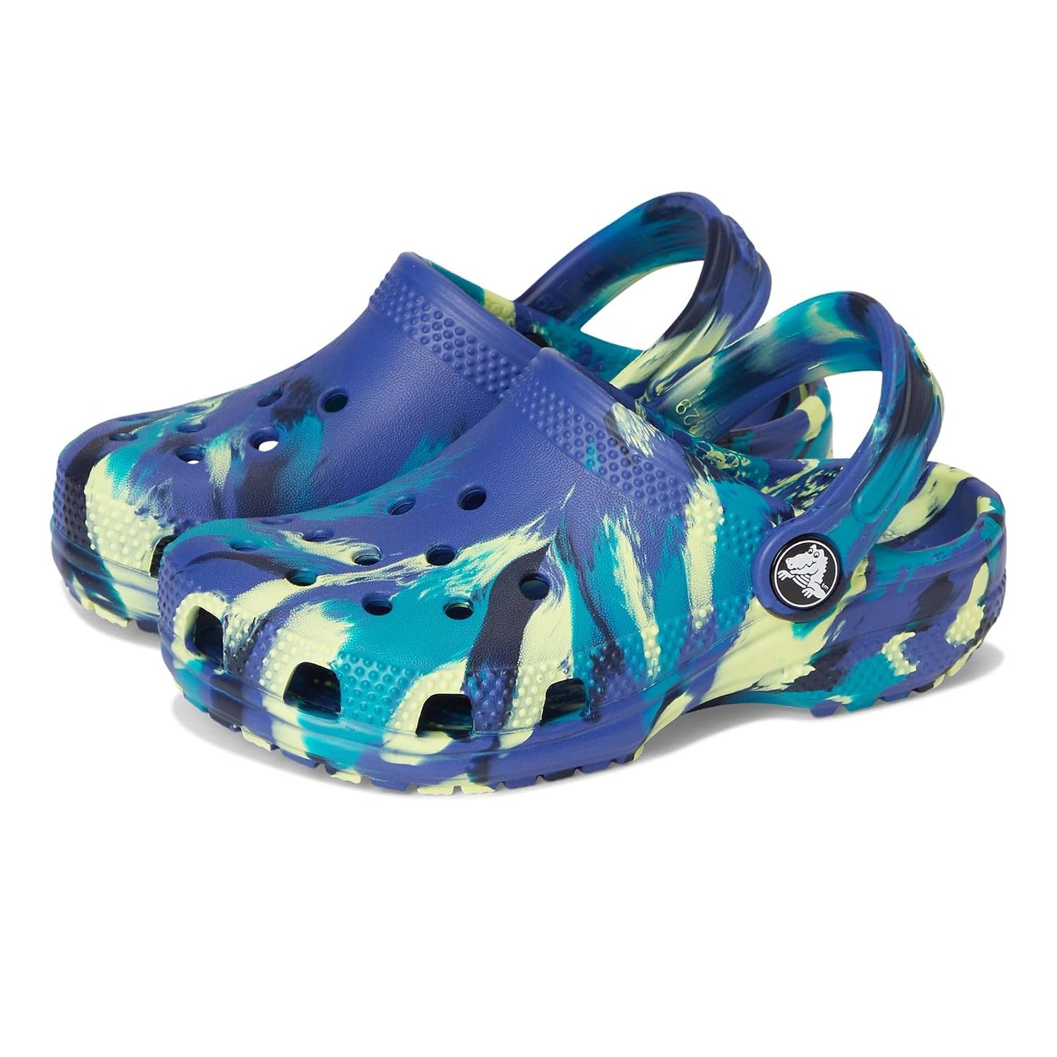 Crocs Classic Marbled Tie-Dye Kids Unisex Clog (Toddler), Navy/Teal Turbo, 19