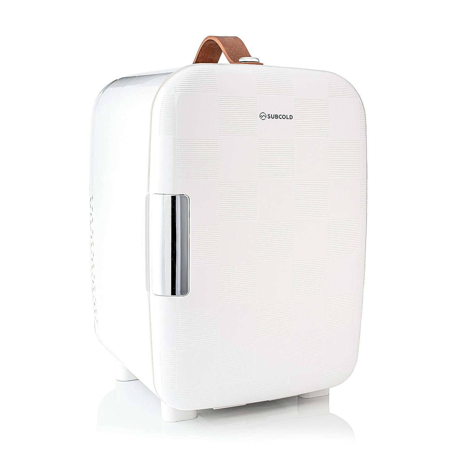 Subcold Pro10 Luxury Mini Fridge Cooler | Compact 10L Portable Small Fridge 12V & 240V | Efficient, Quiet Cooling System | Ideal for Bedroom, Office, Beauty & Car |(Chequer White)