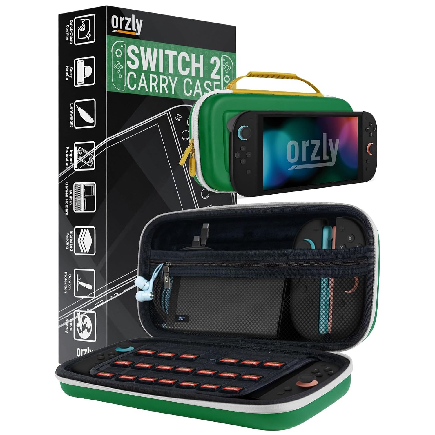 Orzly Carry Case for Nintendo Switch 2 2025 Console 7.9 inch Screen Protection Hard Case with Smart Storage for Accessories and Games Pockets Gift Box Edition (Gold)