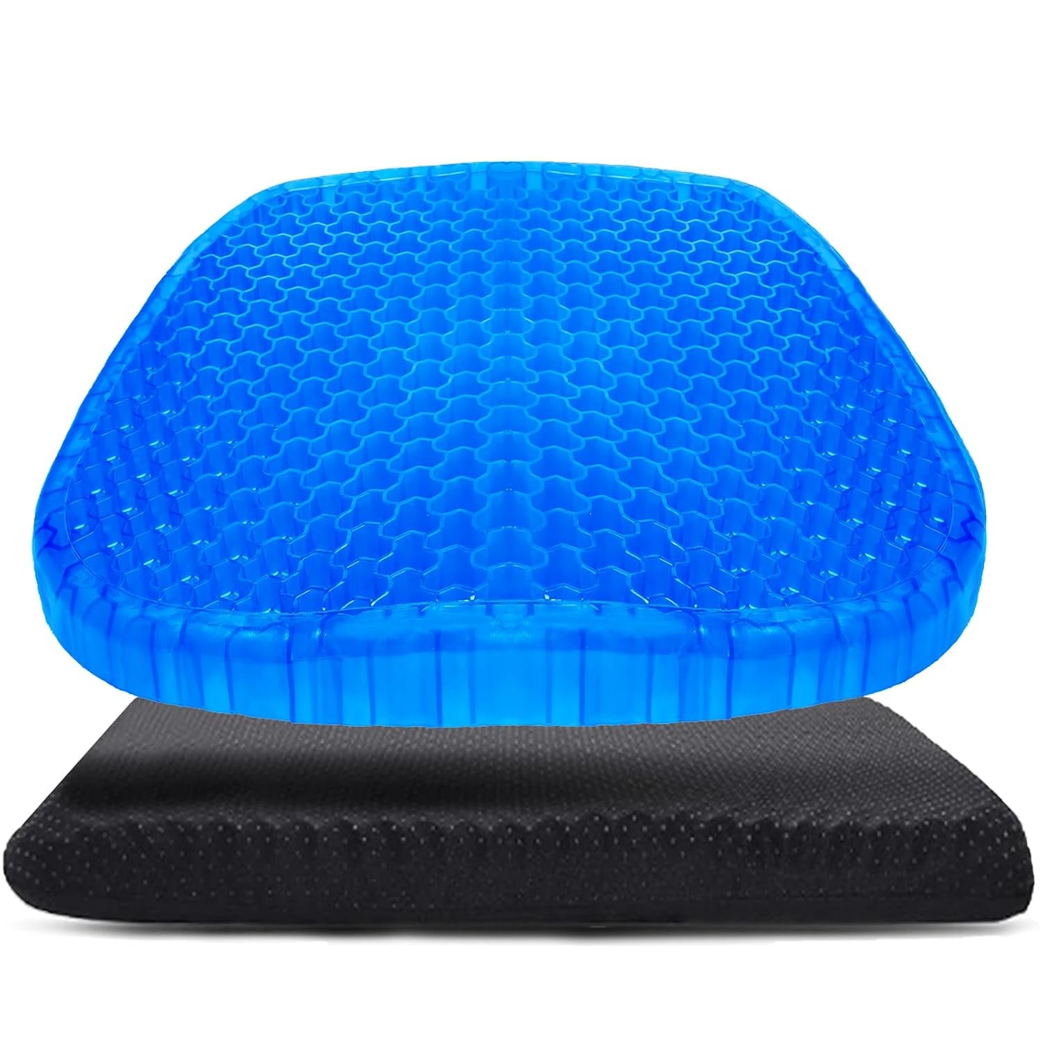 Wenisuow Gel Seat Cushion with Cover, Double Thick Egg Seat Cushion Cool Breathable Lumbar Support Chair Cushion Large Size Chair Gel Cushion for Car/Office/Home/Wheelchair (Supportive)(Blue)