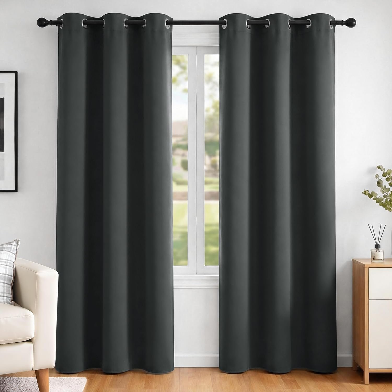 Deconovo Blackout Curtains Thermal Insulated Eyelet Curtains for Nursery Dark Grey W42 x L84 Inch Two Panels