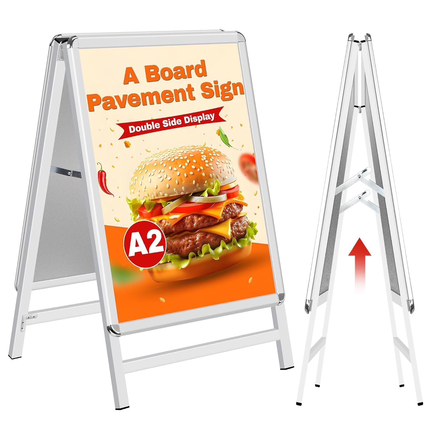 WIIGO A2 A Frame Sign Pavement Board - Heavy Duty A Board - Double Sided Aluminum A-Frame, A2 Poster Stand for Outdoor/Indoor Advertising Display, Menu & Notice Sign Sandwich Board, Silver