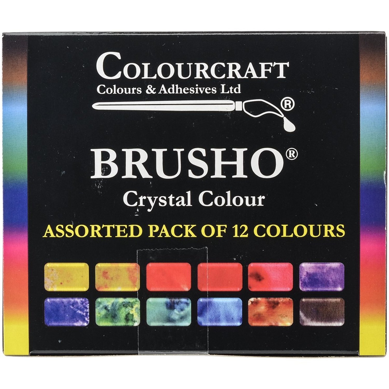 Brusho by Colourcraft BRU85000 Crystal Colour Assorted Pack of 12 Colours, 15 g, Orange,purple,turquoise,yellow