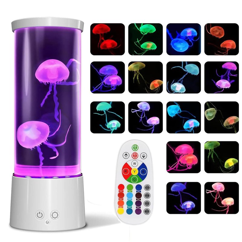 AONESY Jellyfish Lamp Aquarium Night Light Remote Control Sensory Lights with 17 Colour Changing Lamp&4 Colour Modes Realistic Jellyfish Tank Mood Light, USB Table Lamp for Home Office Decor