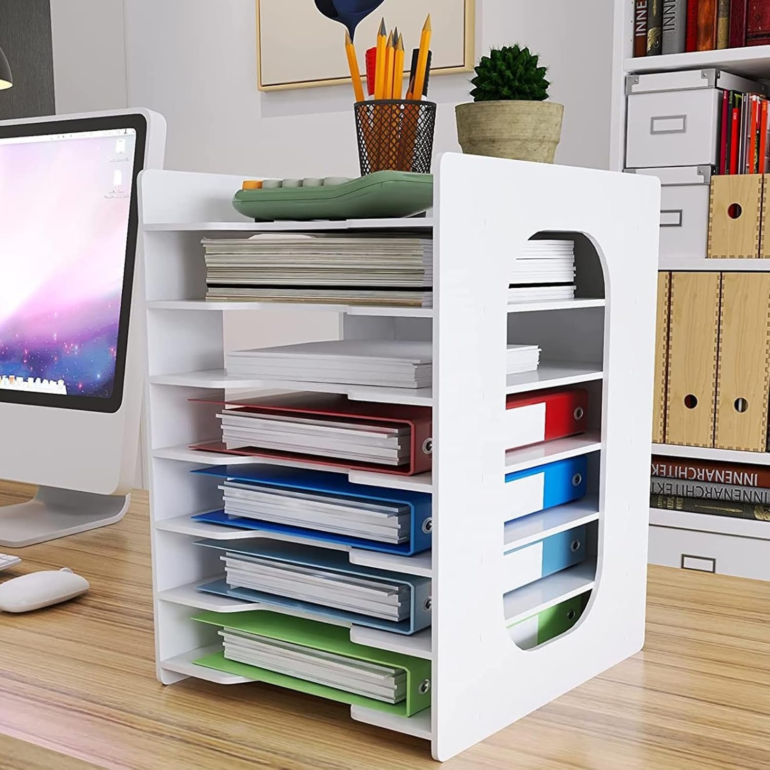 PUNCIA 7-Tier Paper Organiser Desktop File Holder Letter Tray A4 Paper Holder Document Storage Rack for Home Office School