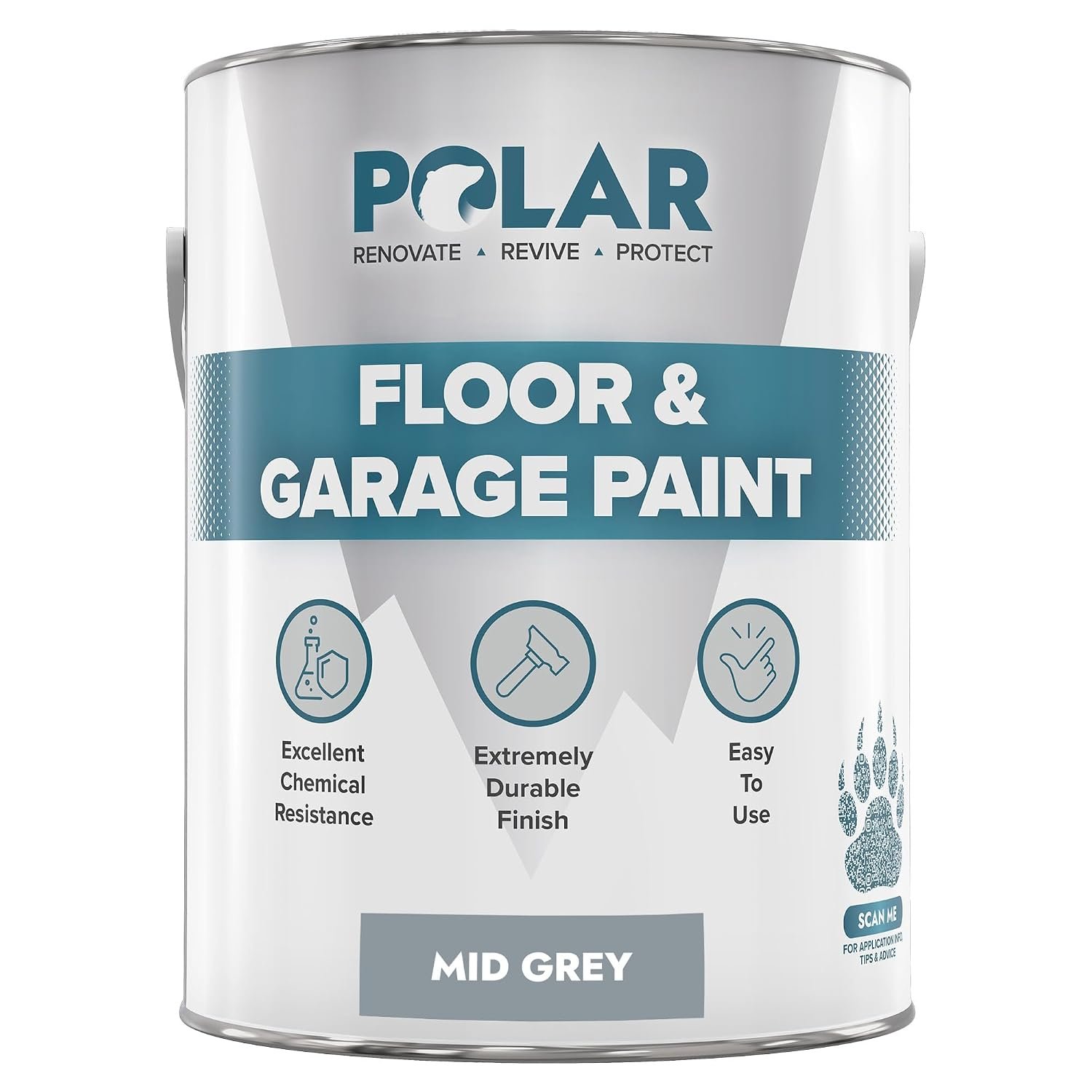 Polar Floor & Garage Paint - 5L, Mid Grey - Hard Wearing Concrete Floor Paint & Slip Resistant Finish - Interior Use