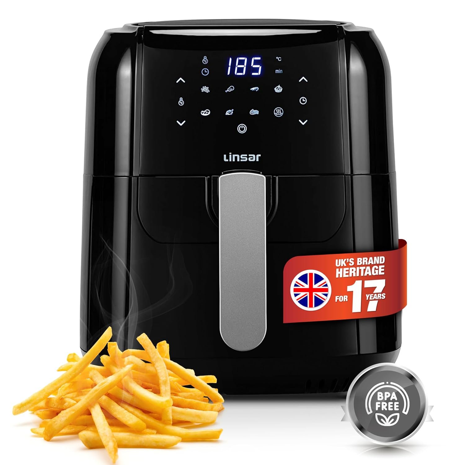Linsar - Air Fryer 5.5L - 7 Programs, Timer & Temperature Settings - Detacheable Basket - Rapid Air Circulation - Oil Free, BPA-Free - Energy Saving & Faster than Traditional Ovens - 1400 Watt