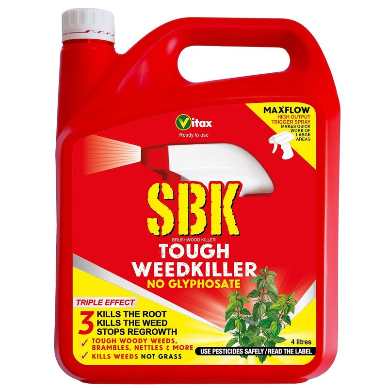 Vitax Sbk Brushwood Killer Tough Weedkiller, Kills Down To The Roots, Suitable For Brambles, Nettles, Dock, Woody Weeds, Hardwood & Tree Stumps, Wont Kill Grass, Ready To Use - 4L