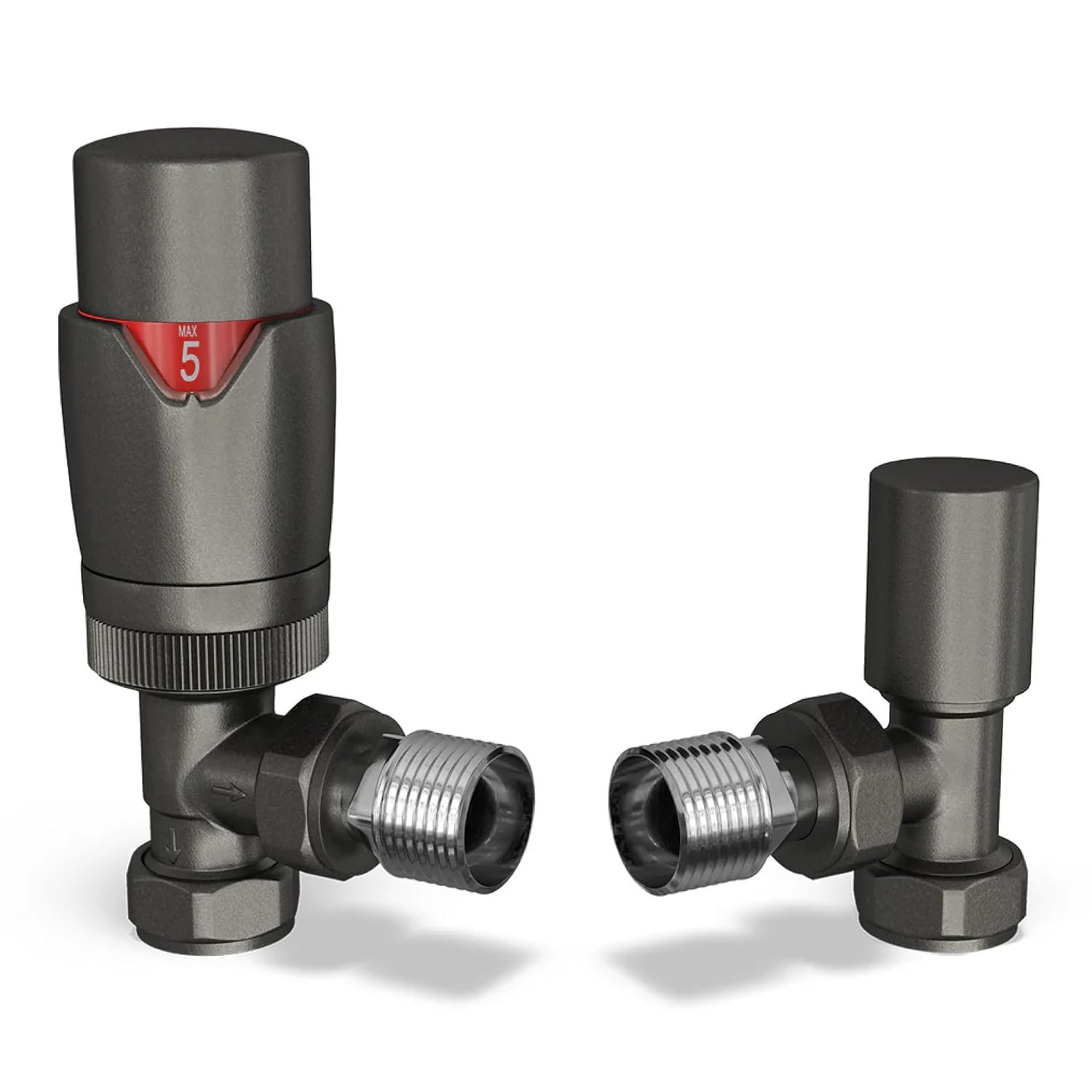 UK Radiators Thermostatic Radiator Valve (TRV) - 15mm Angled Lockshield - Old Style Pewter Colour - Energy Saving 1/2" x 15mm Brass Angled Valve