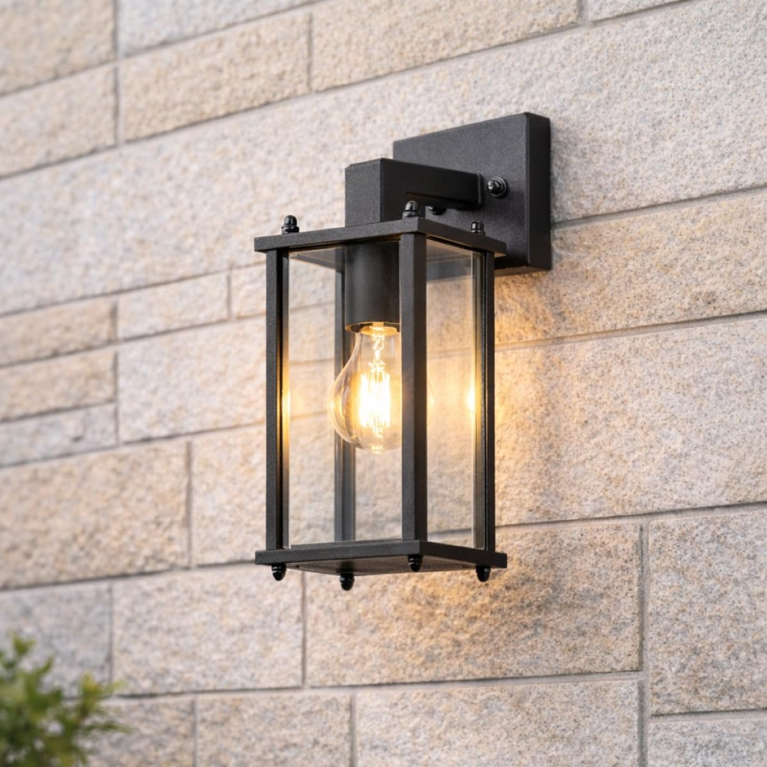 CGC Lighting Outdoor Outside Wall Light Mains Power Bevelled Glass Coach Lantern Porch Garden Decorative Lamp Fixture Waterproof (Black Down)