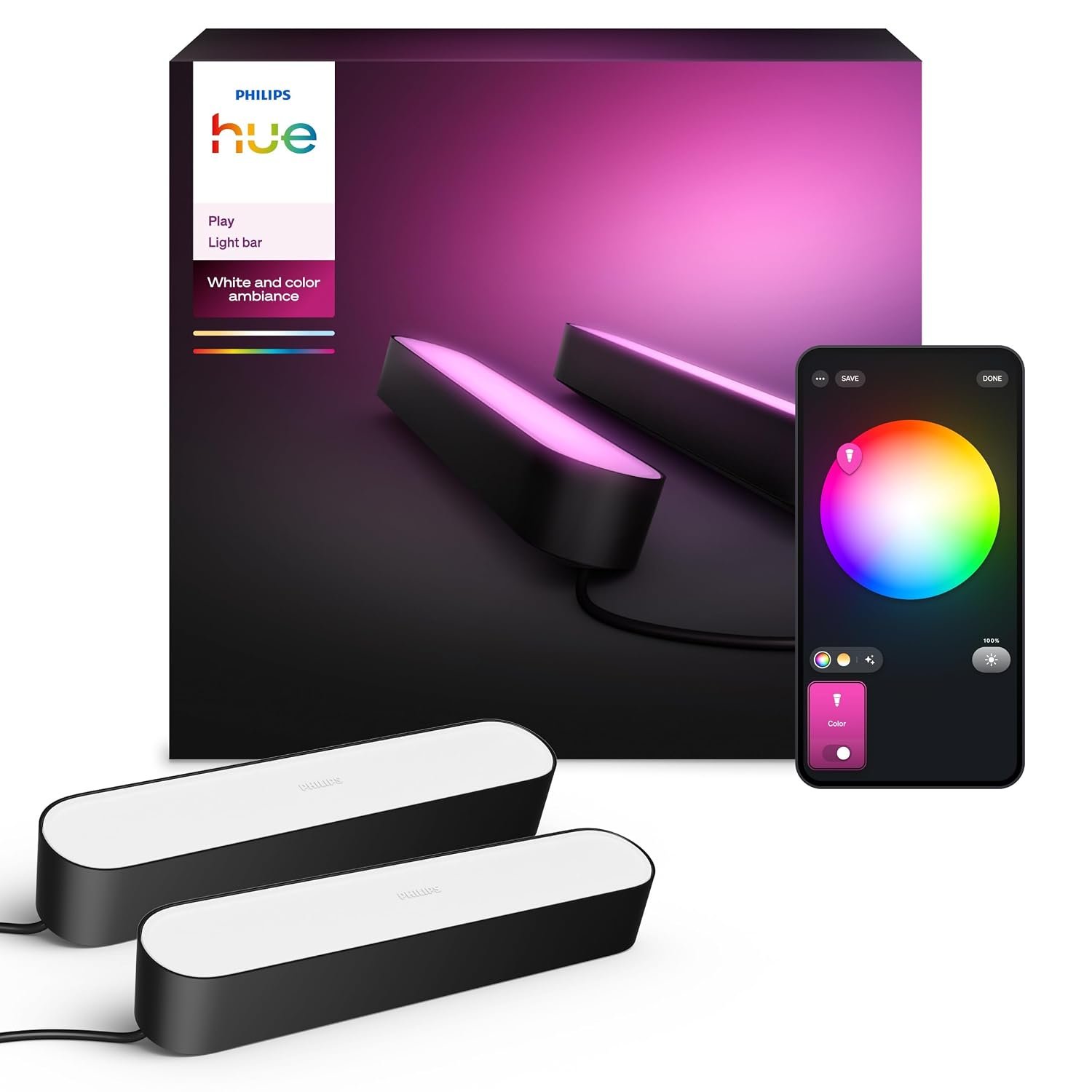 Philips Hue Play Smart Light Bar Double Pack Base Unit, Black