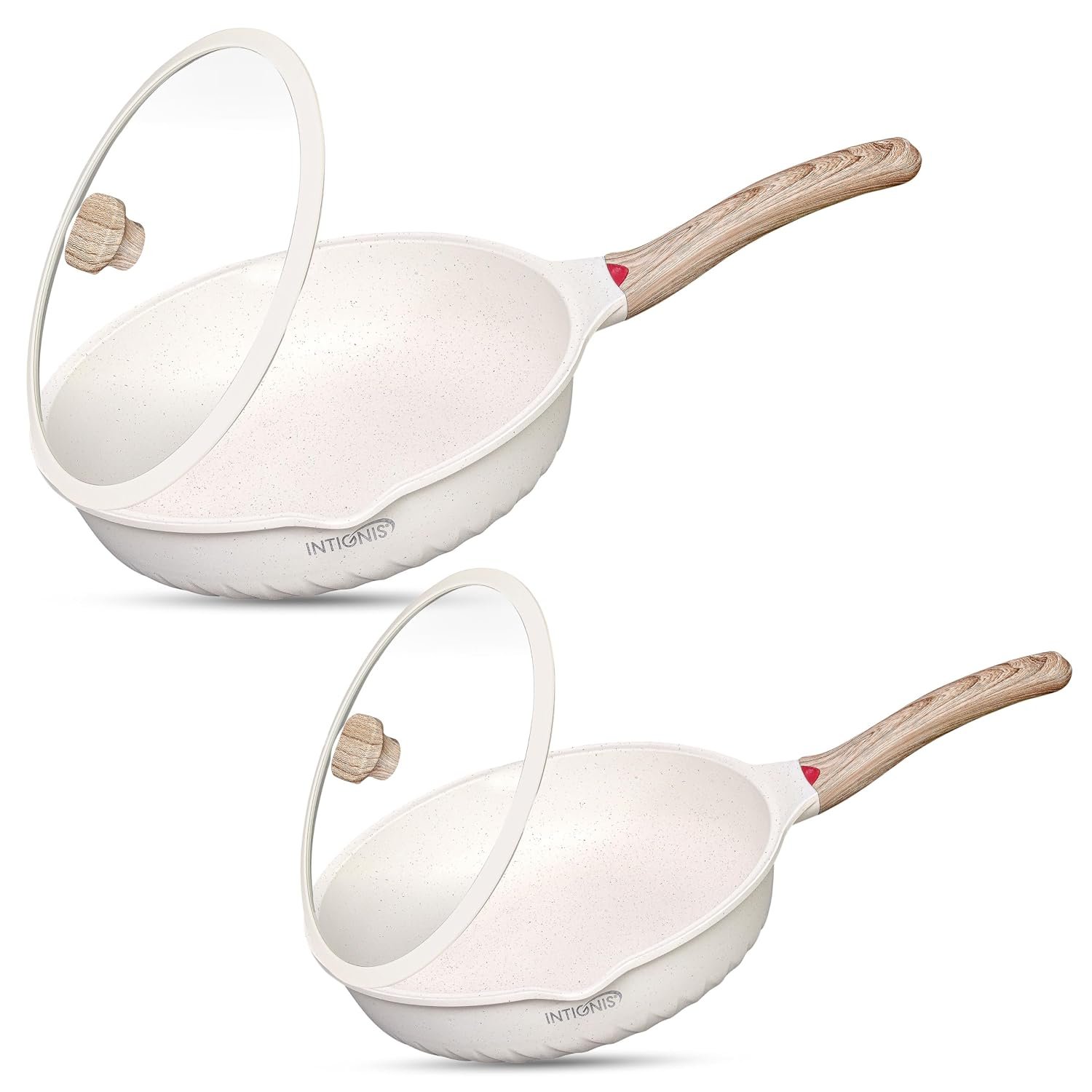 Non-Stick Frying Pan Set with Lids | Extra Deep Ceramic - 28cm & 30cm | Non-Toxic, Scratch-Resistant Frying Pans with Stainless Steel Induction Base | Non-Stick Frying Pan for Induction Hob (White)