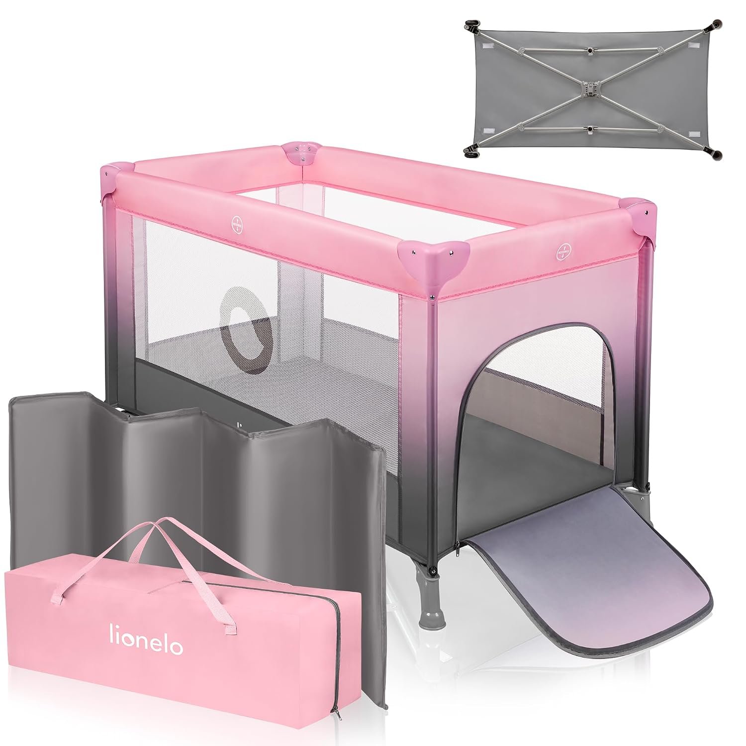 lionelo STEFI 2-in-1 Travel Cot & Baby zone Portable Baby Bed for Newborns and Toddlers 0-36 kg with Mattress, Side Entry, Breathable Mesh, LockGuard Safety, Wheels with Brakes, Easy-Fold System, Bag