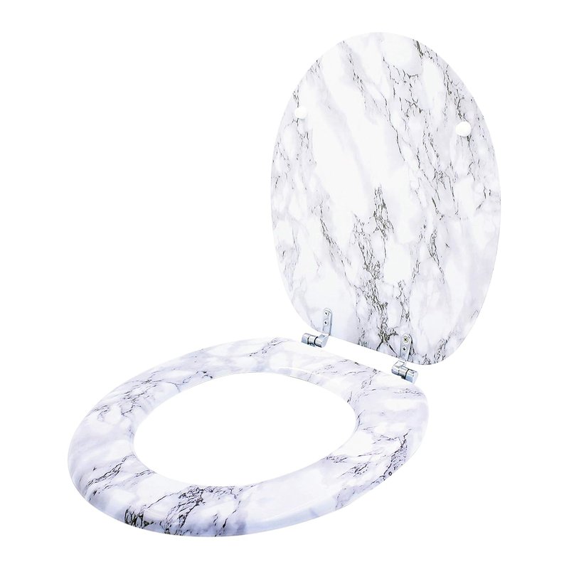 Anika Marble Effect Toilet Seat, Chrome Hinges, Standard Fit, Easy Installation, Moisture Resistant, Easy to Clean, 43cm x 37.5cm