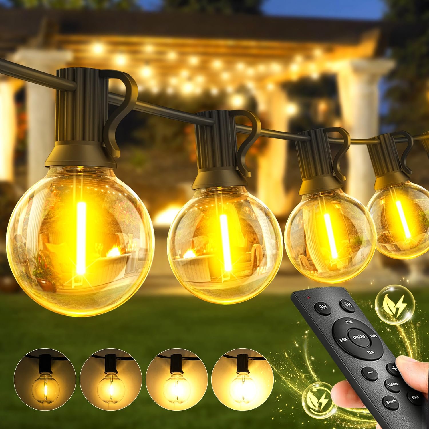 Warlisou 20M/65Ft Outdoor String Lights Mains Powered, LED Garden Lights, Waterproof Festoon Lights Outdoor, Warm White Outside Lights for Garden, Yard, Wedding, Terrace, Party, Patio
