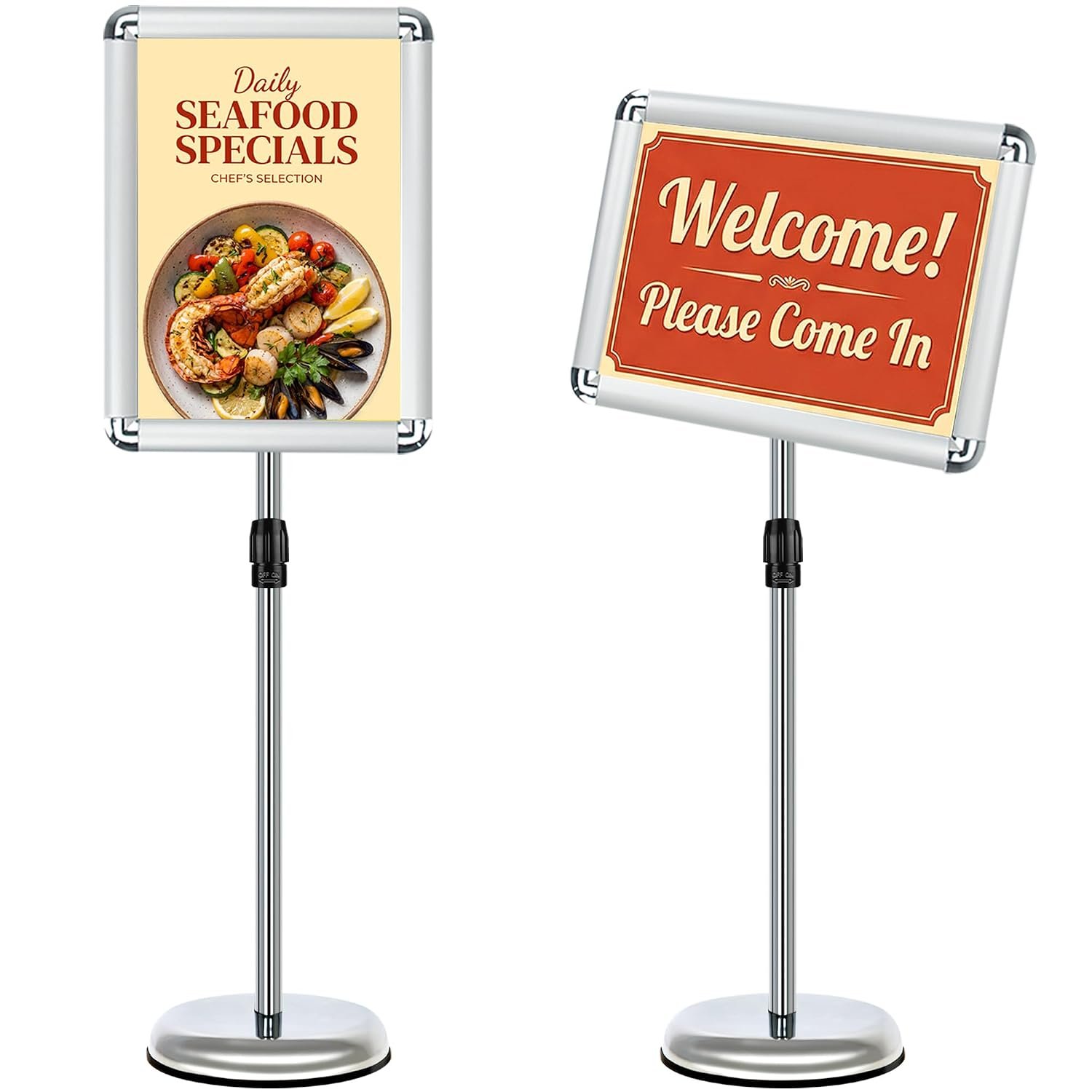VAIIGO A3 Sign Stand Adjustable, Aluminum Sign Holder & Poster Menu Stand for Floor Standing Display | Aluminium Snap Frame with Safety Corners & Stable Base | for Advertising, Notice, Welcome, Silver