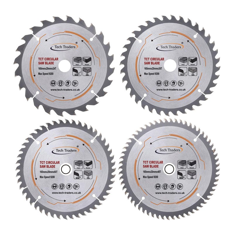 Tech Traders TCT165MX-DSK Circular Wood Saw Blades 165mm x 20mm (16mm Ring) Pack D Compatible with Makita Bosch Dewalt etc