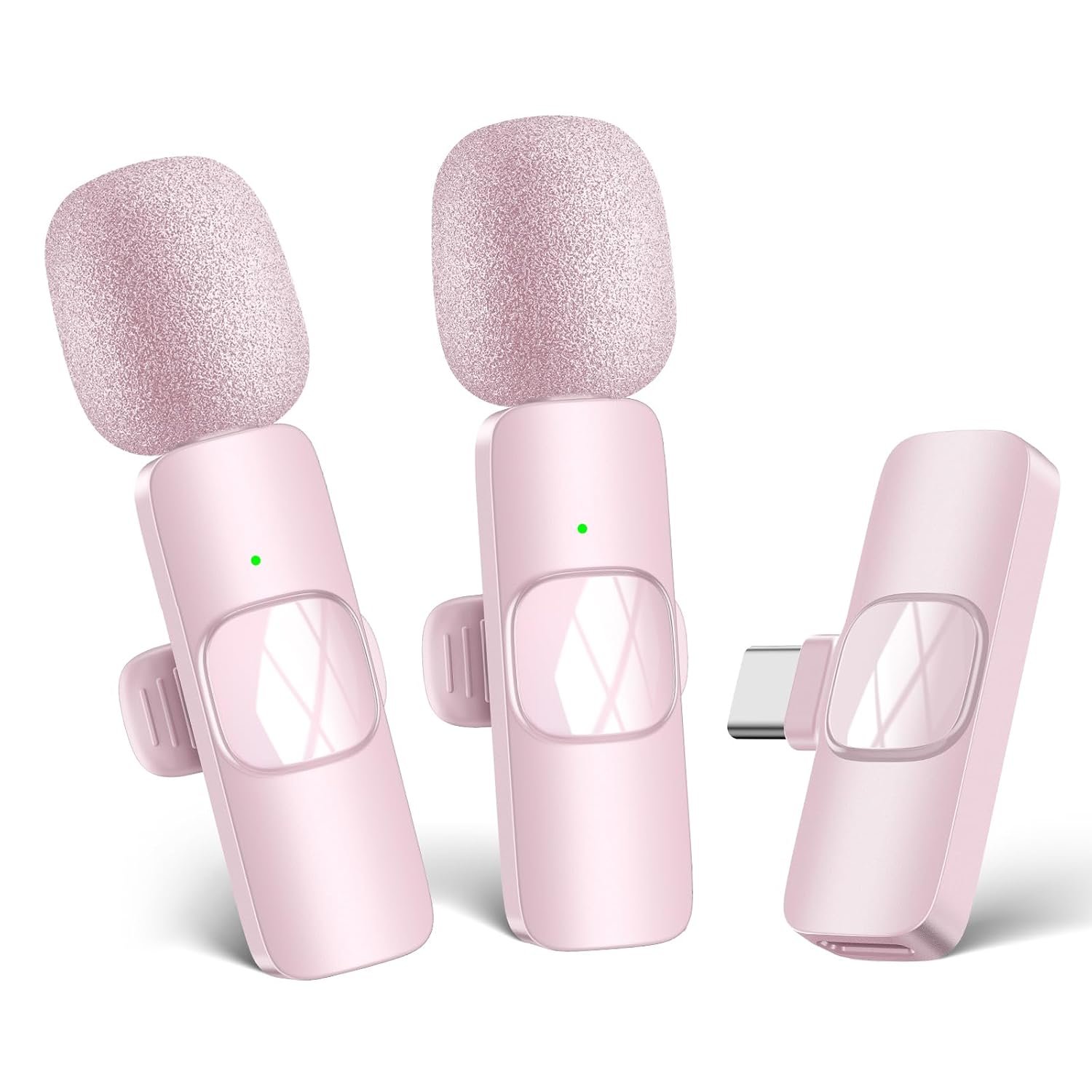 HMKCH Wireless Microphone for Android Phone/iPhone/Laptop, Lavalier Microphone for Video Recording, Vlog, Live Broadcast (Pink)