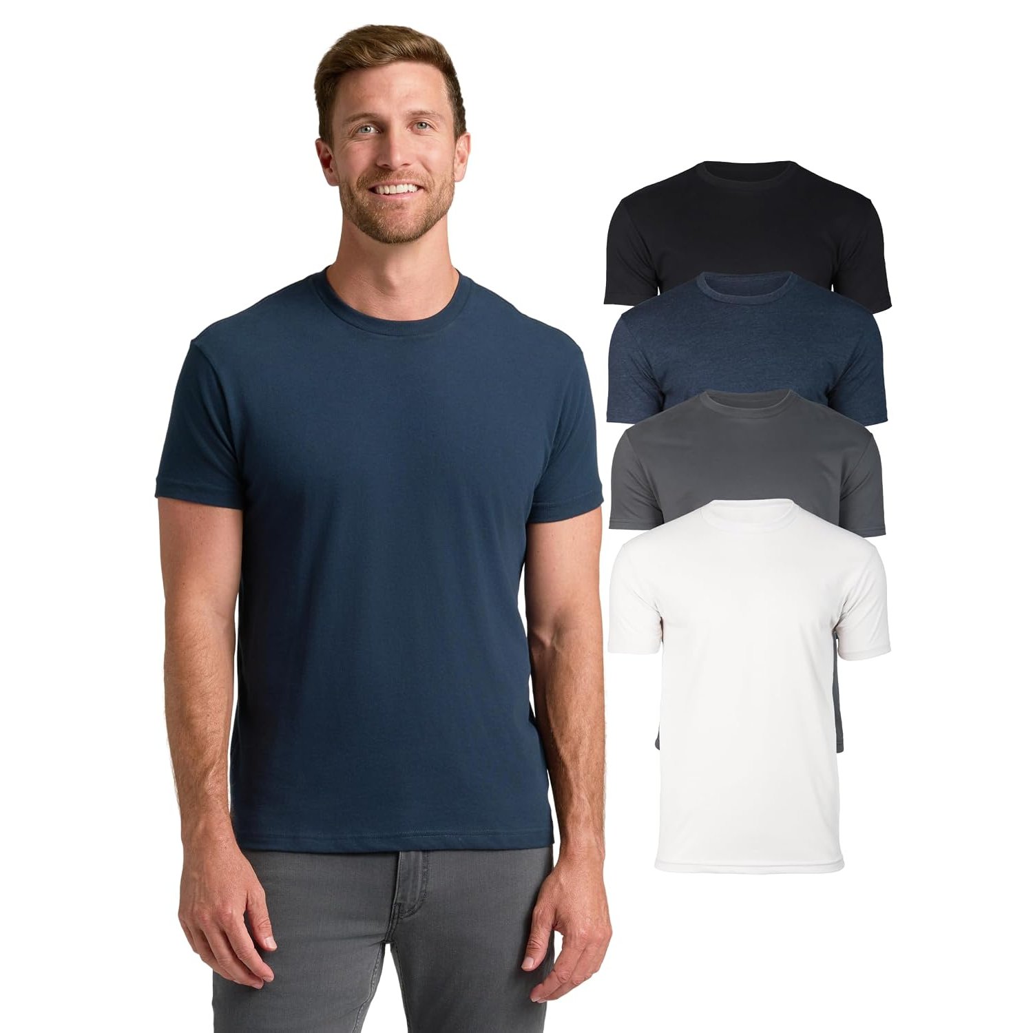 True Classic Men's T-Shirt – Short Sleeve Crew Neck T-Shirts for Men UK, Cotton Blend Men's T-Shirts, Novelty Tshirts Men UK, Pack of 4, Essentials, L