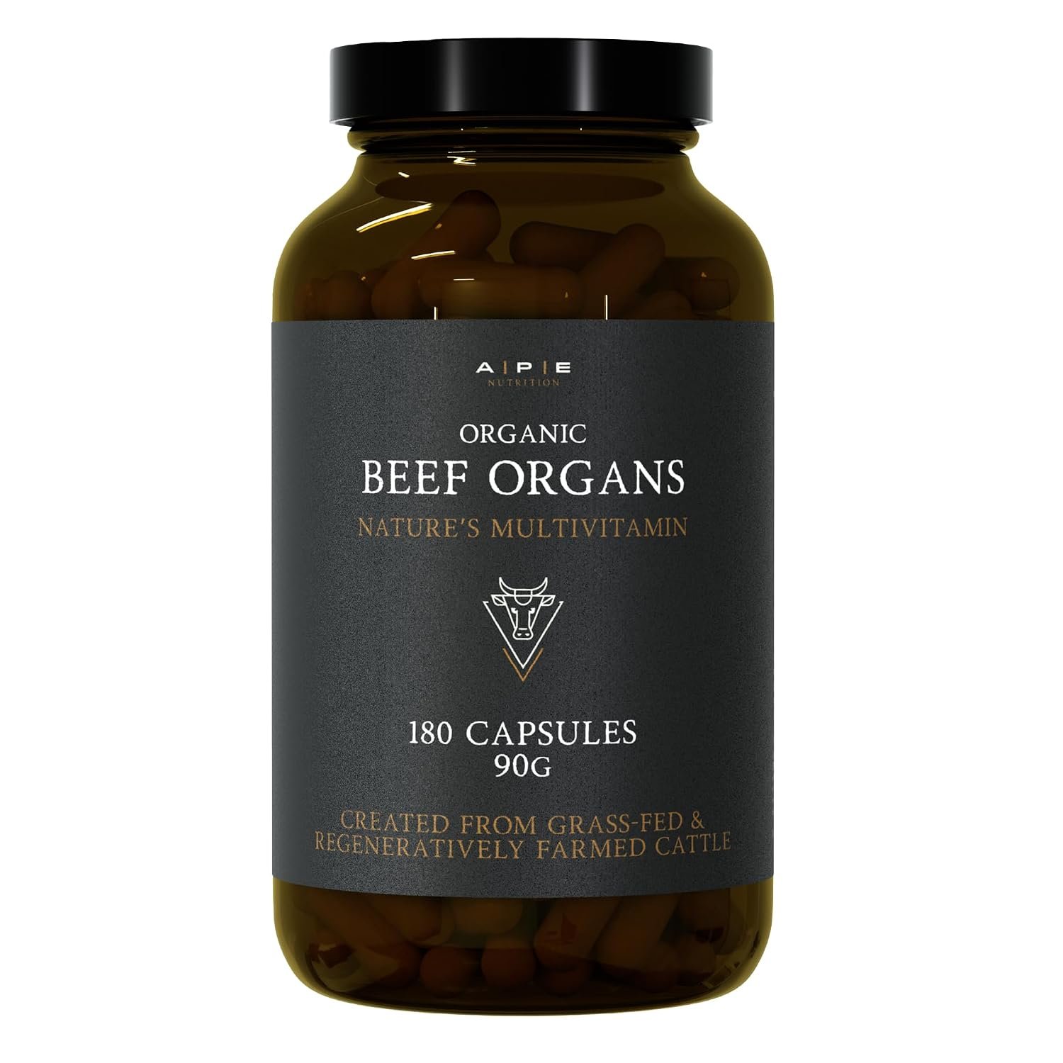 APE Nutrition Organic Beef Organs | 180 Capsules | 100% Grass Fed Liver Kidney Heart Organ Premium Ancestral Supplement | No Antibiotics Hormones or GMOs