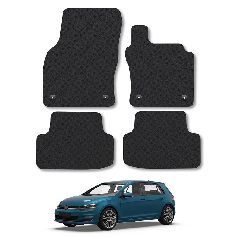 VW Golf MK7 (2012-2020) Rubber Car Mats Accessories Tailored Fit Compatible Accessory Waterproof Protection Non-Slip Floor Mats Full Coverage Durable Front Rear Set Coverage with Clips