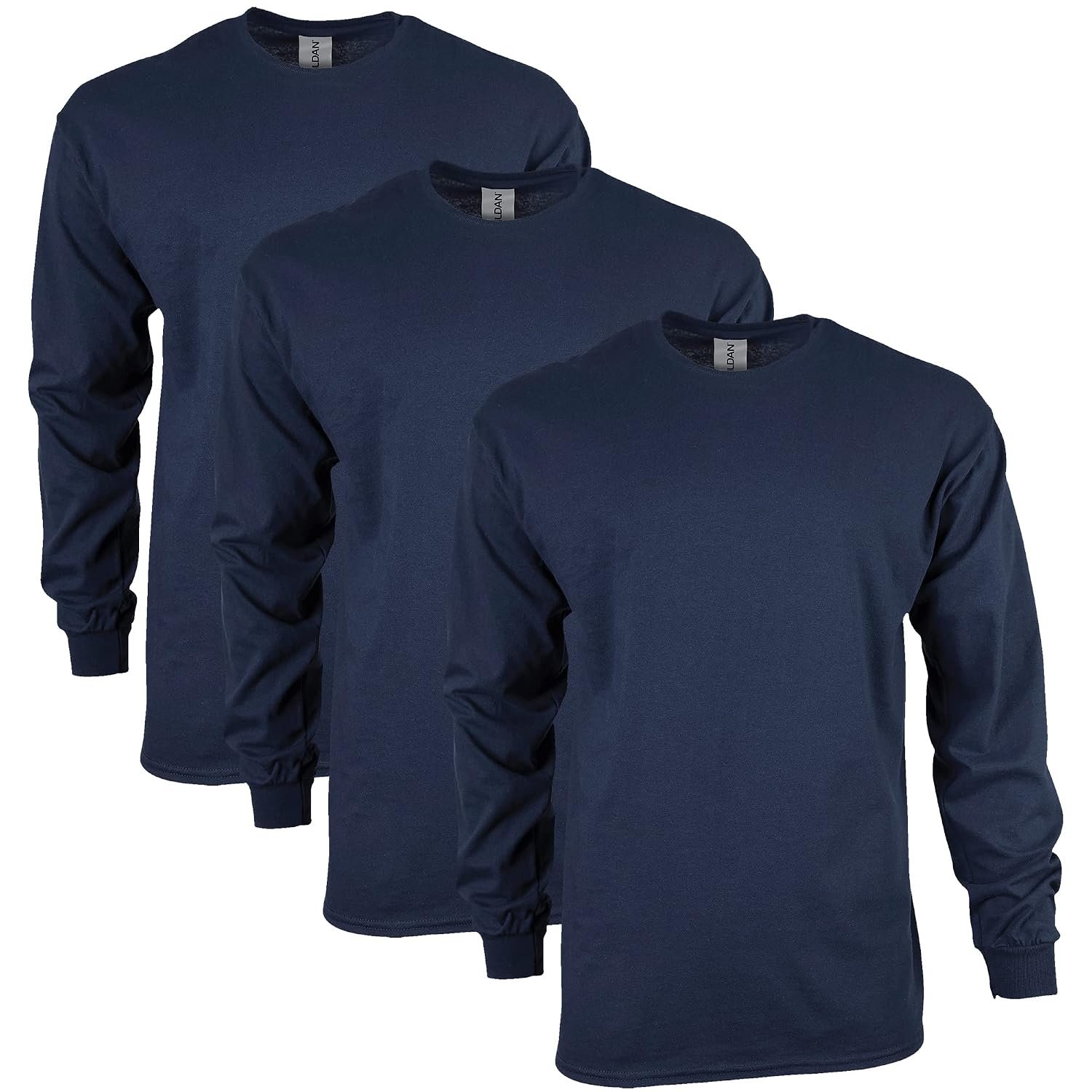 Gildan Unisex-Adult Ultra Cotton Long Sleeve T-Shirt, Style G2400, Multipack, Navy (3-Pack), 4XL