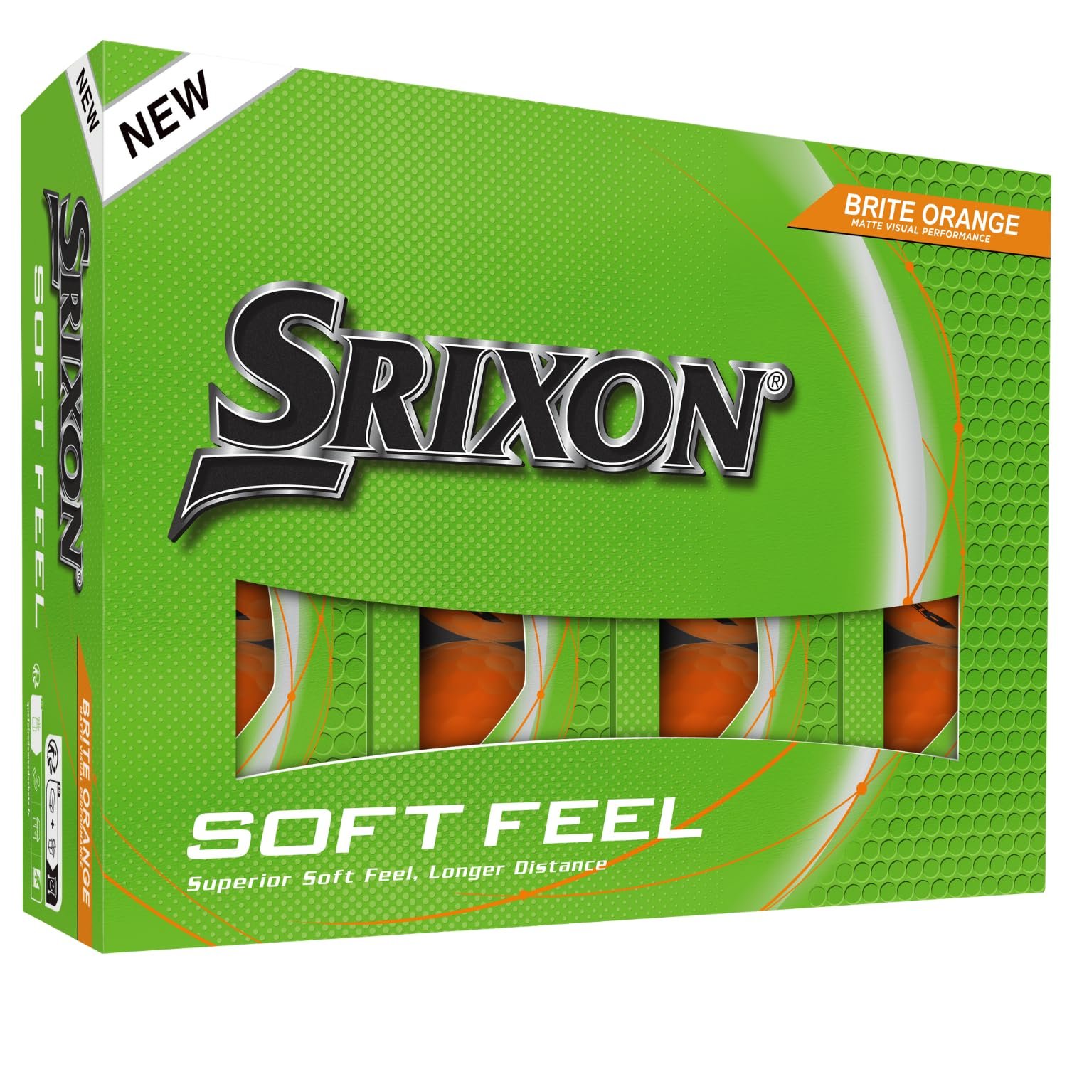 Srixon SOFT FEEL BRITE - High visibility and ultra-soft feel golf balls | Long distance and stable trajectory | Controlled spin and quick tracking | Orange/Red/Green