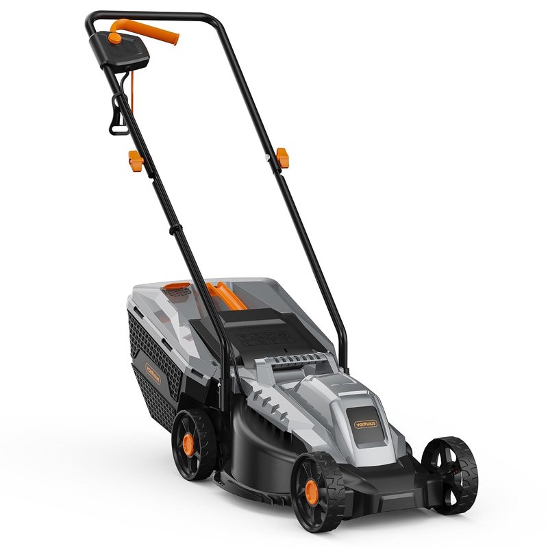 VonHaus Lawnmower 1200W – Electric Corded Lawn Mower for all Types of Grass – 30L Collection Bag, 320mm Working Width, 10m Cable, Foldable Height Adjustable Handlebar, 3 Depth Settings, Carry Handle