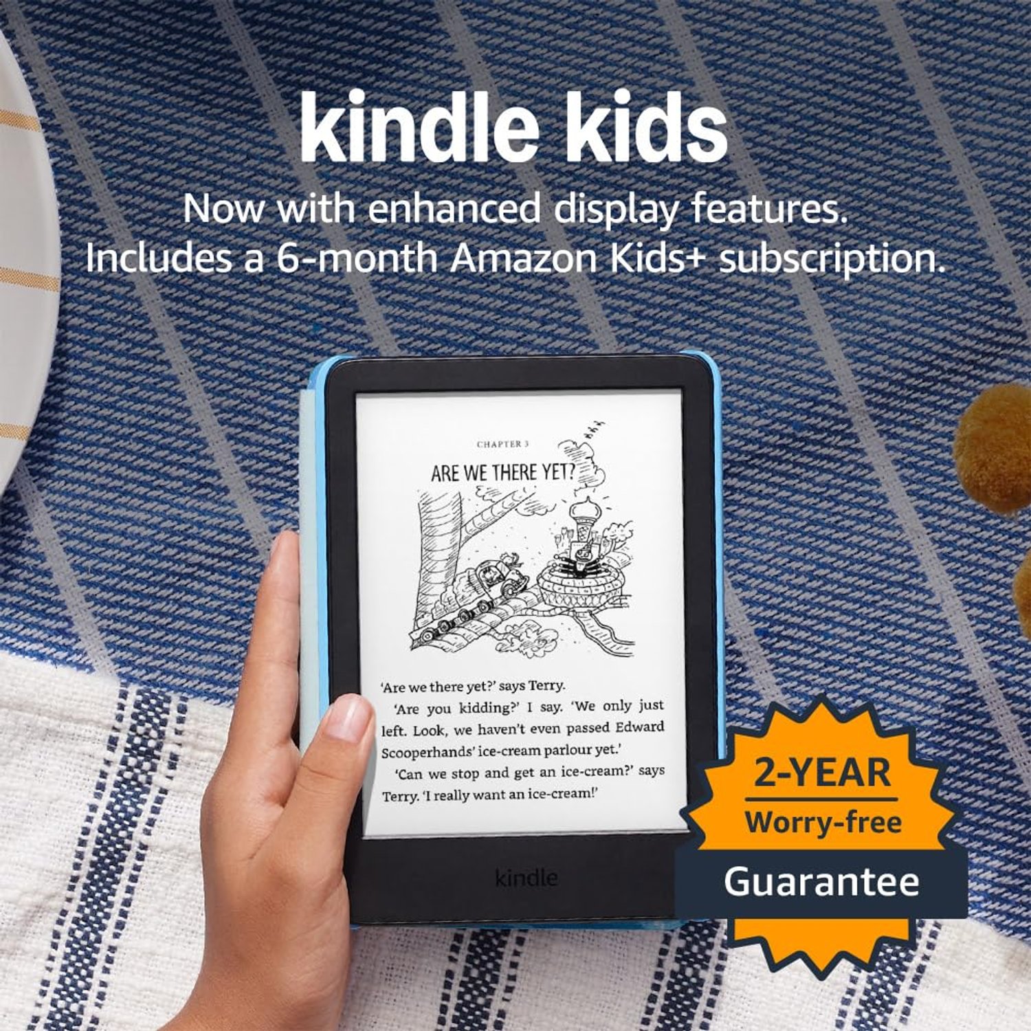 Amazon Kindle Kids (newest gen) - If it breaks, we will replace it, includes age-appropriate books and cover, with glare-free display, faster page turns – 16 GB – Ocean Explorer
