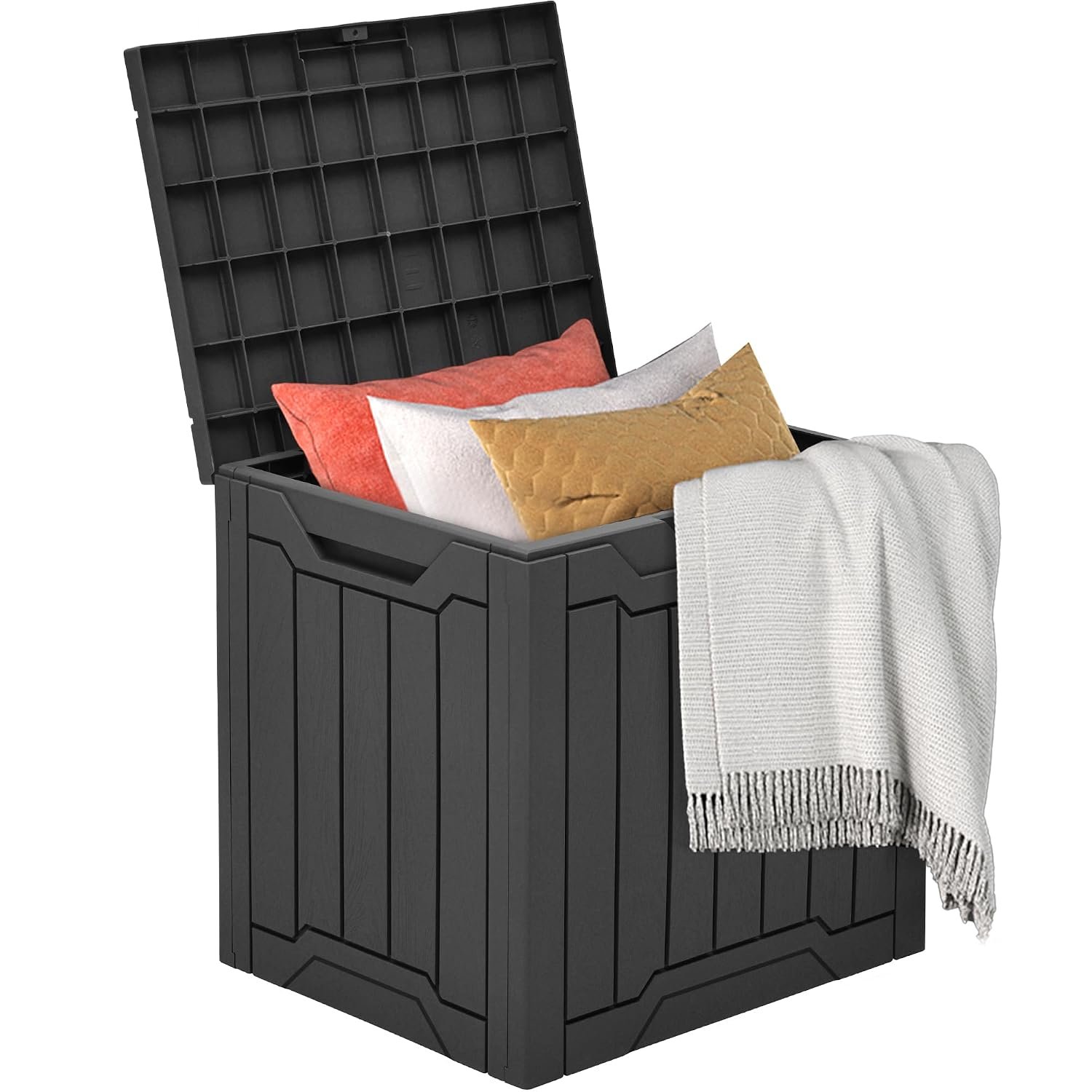 DWVO Outdoor Garden Storage Box|380L 115x55x58.3cm|Waterproof||Securely Lockable|Side Carry Handles|All Weather Resistant|Patio Resin Deck Box for Pillows, Equipment,Shoe(Black)