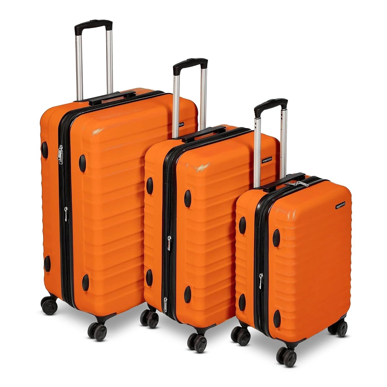 Amazon Basics Hard Shell Luggage Set (Small + Medium + Large) - Expandable ABS Travel Luggage with 4 Double Spinner Wheels - Scratch Resistant and Lightweight Construction - Burnt Orange