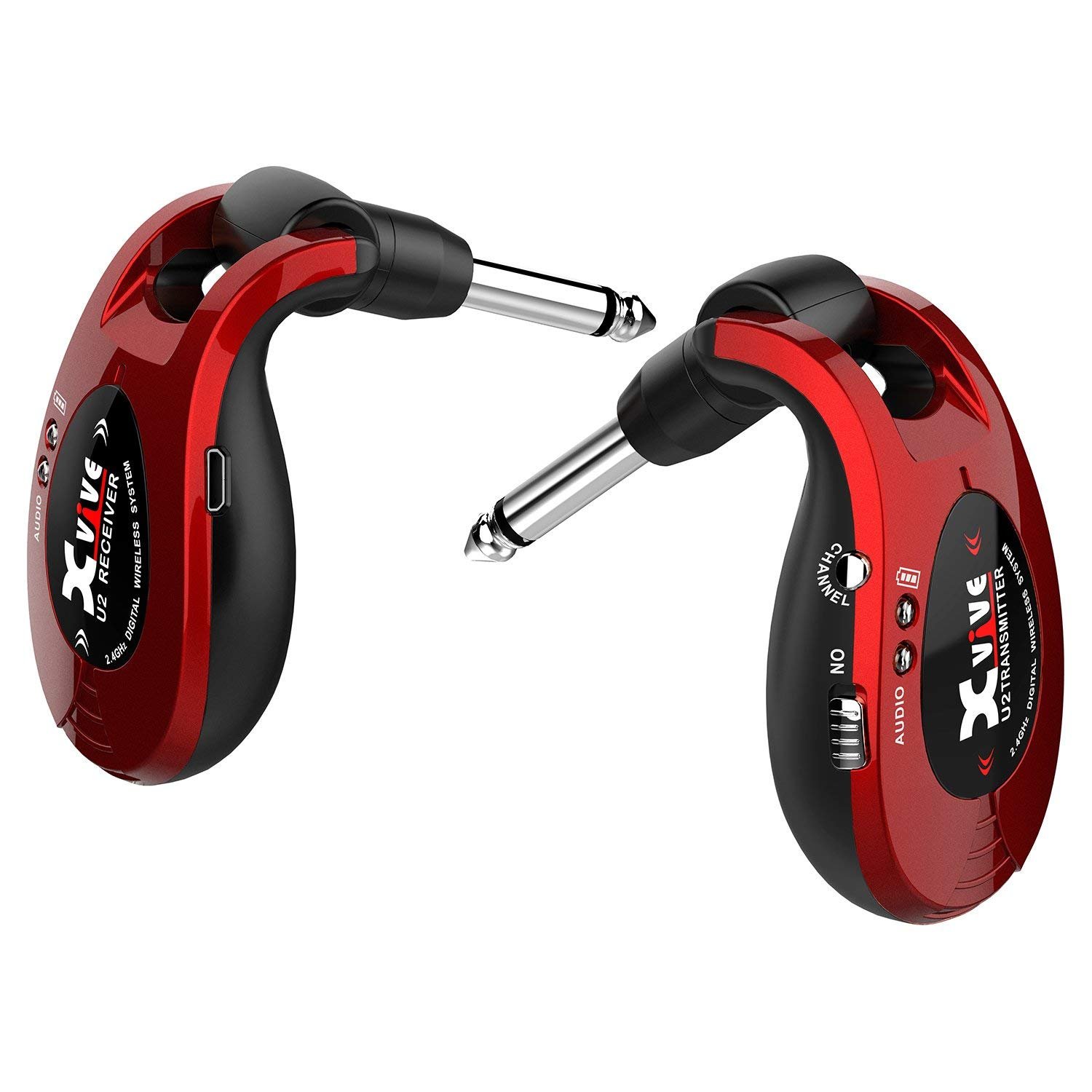 Xvive U2 Wireless Guitar System Red 2.4GHz Transmitter and Receiver for Electric Guitar, Bass, Violin, Keyboard