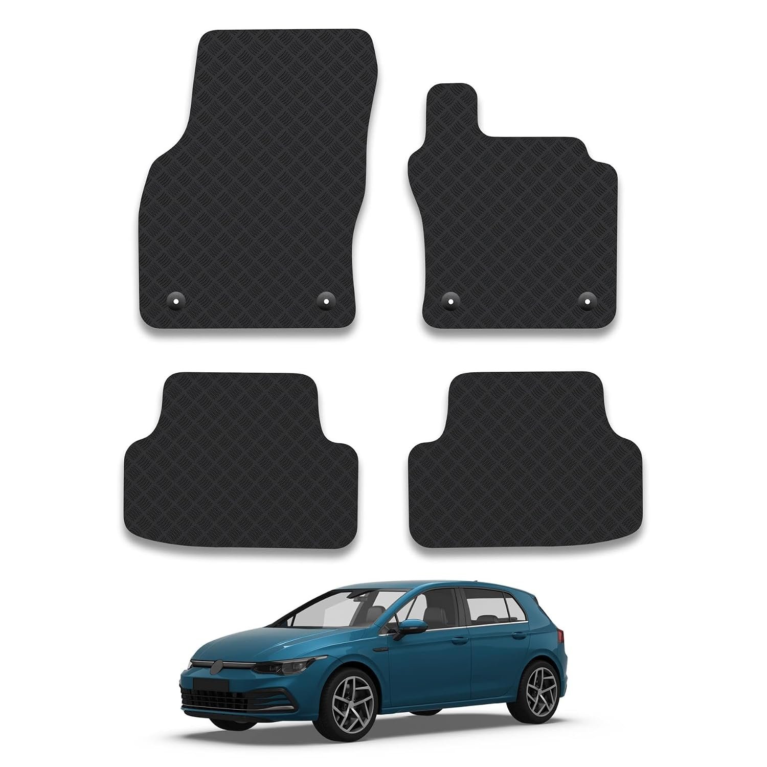 Rubber Car Mats Compatible with VW Golf MK8 (2019+) Tailored Fit Car Floor Mats Set Accessory Custom Fit Anti-Slip Backing Heavy-Duty Waterproof Easy-Clean Durable All Weather Full Coverage