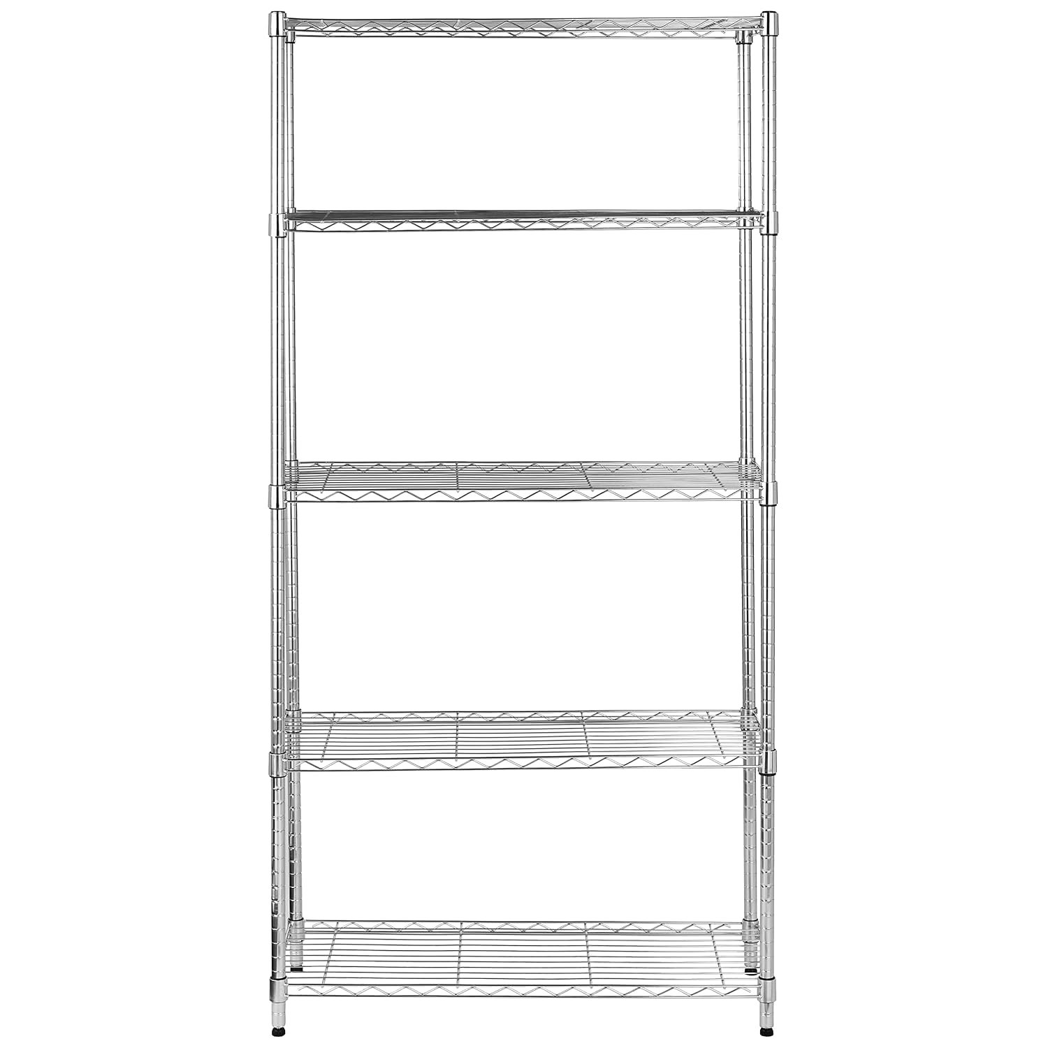 Amazon Basics 5-Shelf Storage Unit With Height Adjustable Shelves and Levelling Feet, 680 kg Max Weight, Chrome, 35.5 cm D x 91.4 cm W x 182.8 cm H