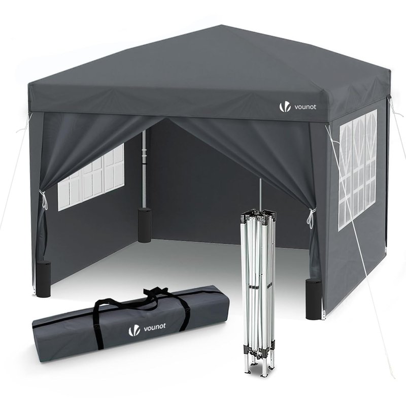 VOUNOT 3m x 3m Pop Up Gazebo with Sides & 4 Weight Bags & Carry Bag, Marquee Garden Party Tent Outdoor, Grey