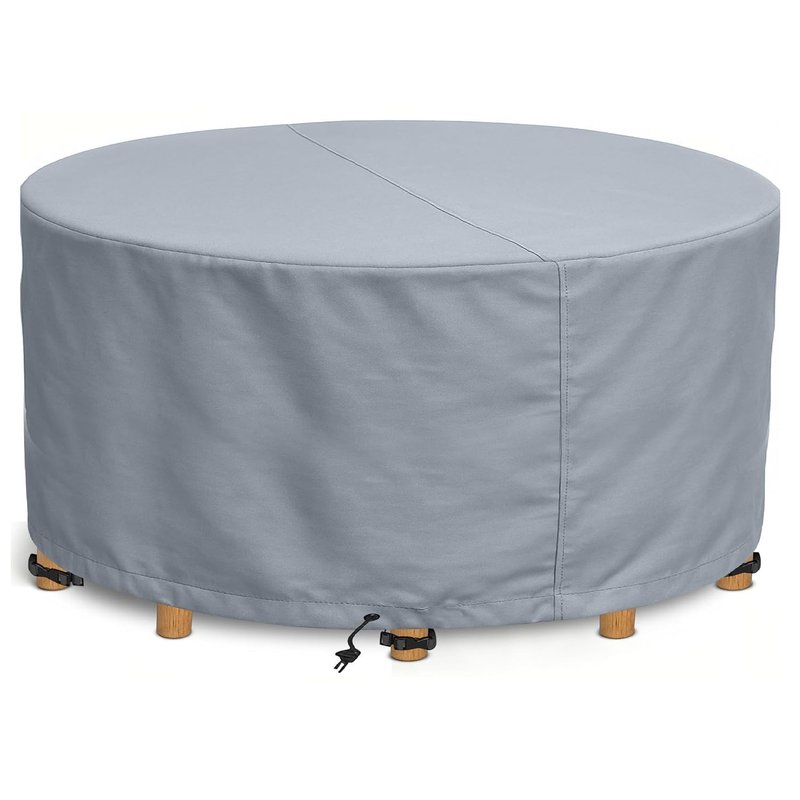 Kingsbridge Round Garden Furniture Table Cover 600D Heavy Duty Fabric, Double Stitching, Waterproof, Anti UV, Breathable, Rip Proof, 190 x 80cm Grey Outdoor Patio Furniture Protector