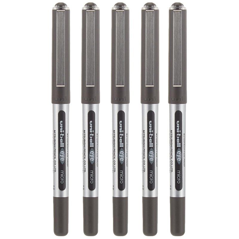 uni-ball Eye Micro UB-150 Rollerball Pens - Black, Pack of 5