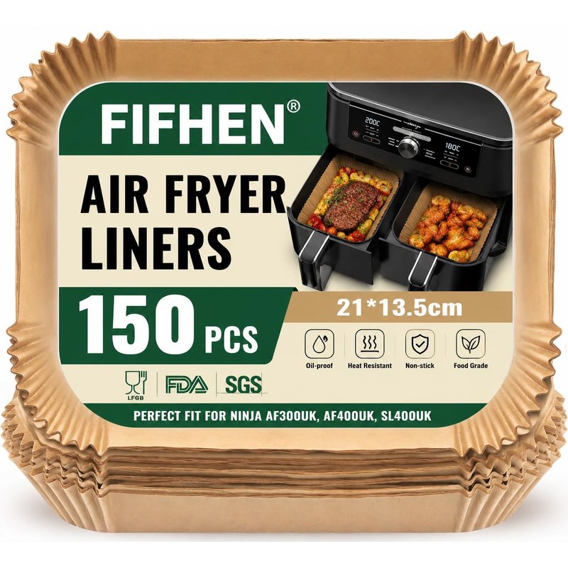 150PC Air Fryer Liners for Ninja Dual, FIFHEN Parchment Paper Disposable Air Fryer Liners, Air Fryer Accessories Compatible with Ninja AF300UK AF400UK SL400UK, Keplin, Tower, Other Dual Zone Air Fryer