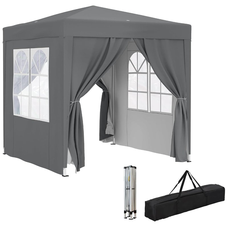 Outsunny 2x2m Garden Pop Up Gazebo, Wedding Party Tent Marquee, Water Resistant Awning Canopy With Sidewalls, Windows, Carry Bag, Grey