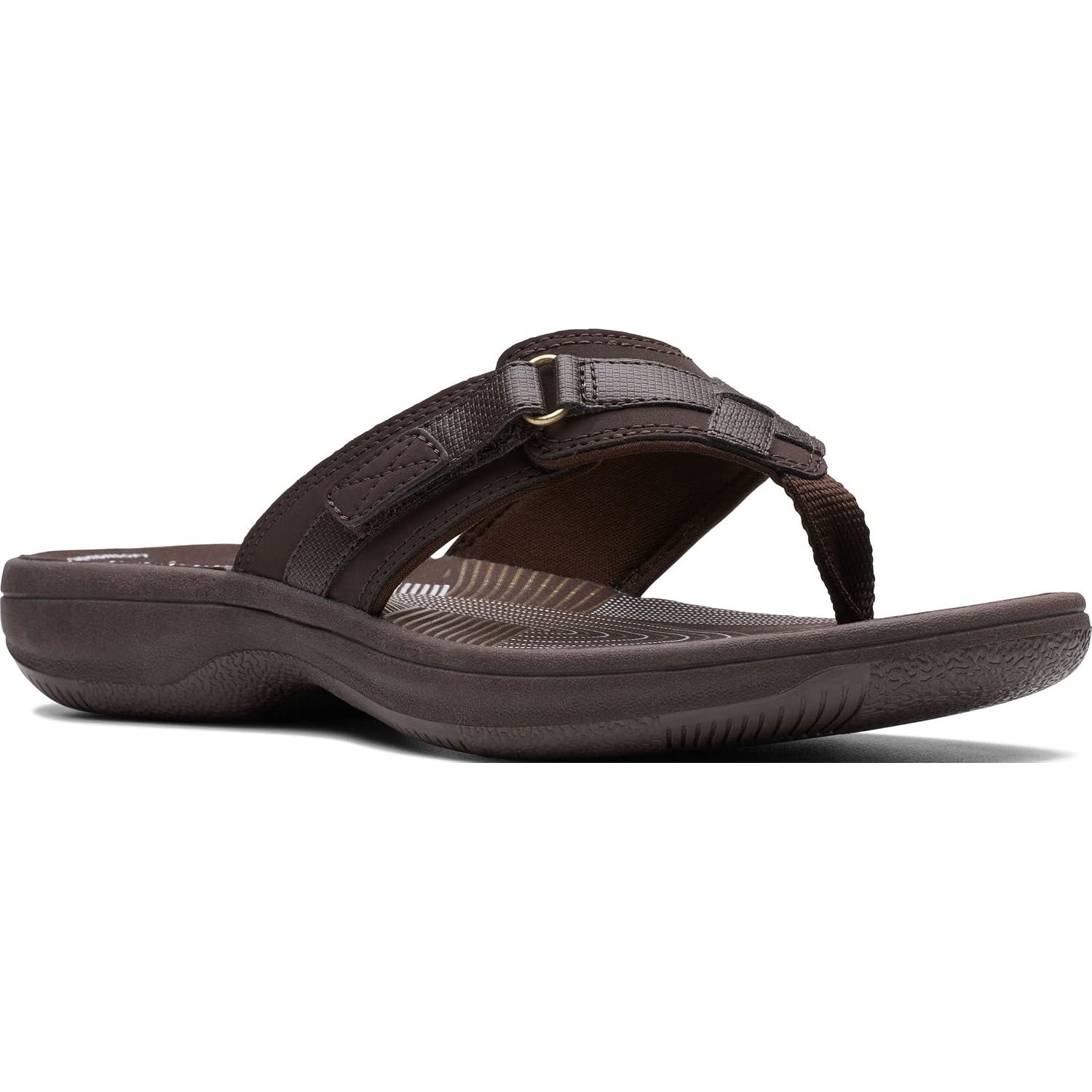 Clarks Womens Breeze Sea Flip-Flop Sandals - Comfortable Flip Flop with Adjustable Hook and Arch Support - Casual Summer Wearing Cloudsteppers for Everyday, Brown/Brown, 8.5 UK